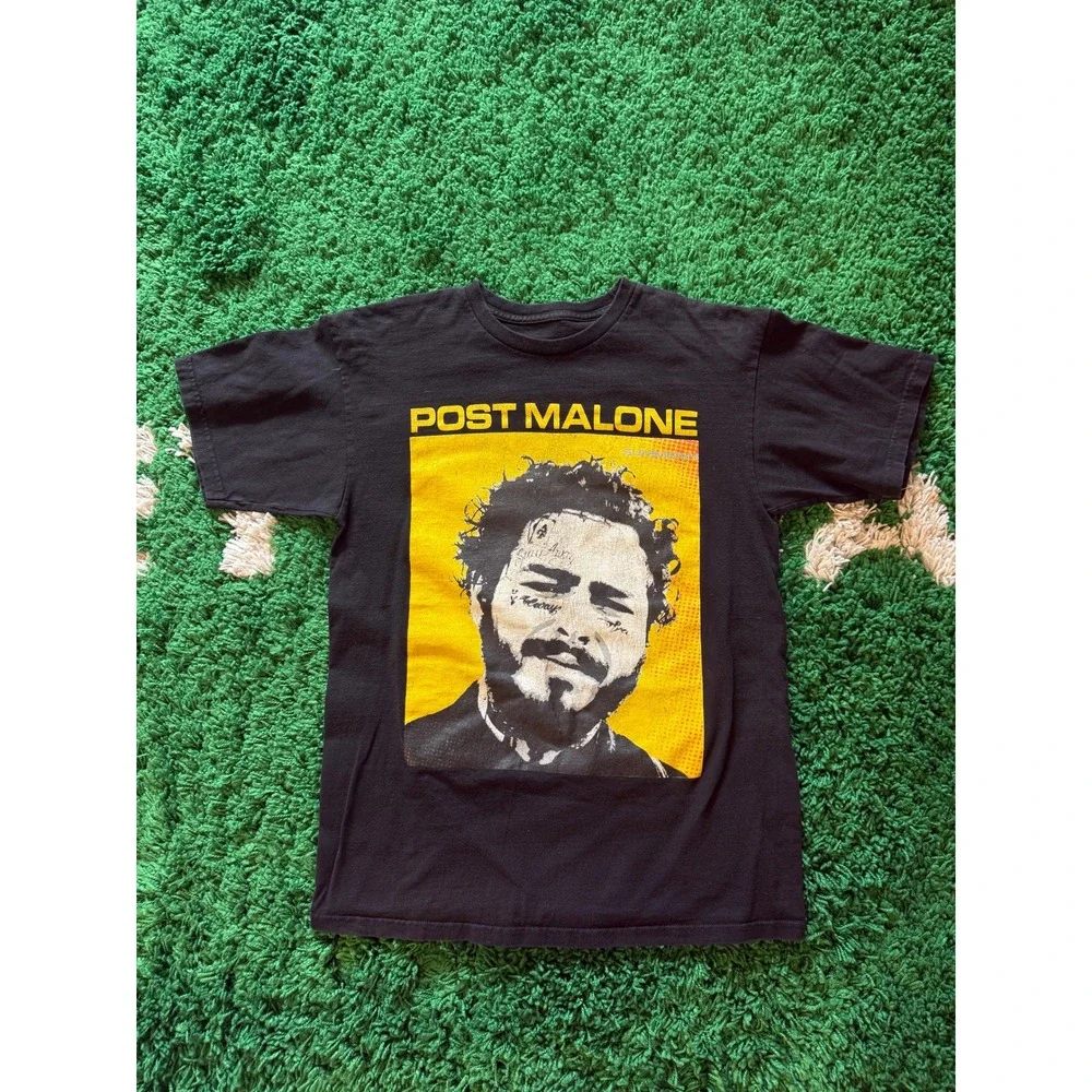 Post Malone 2019 Runaway Tour Graphic T-Shirt Black Yellow Mens Small S - Picture 1 of 6